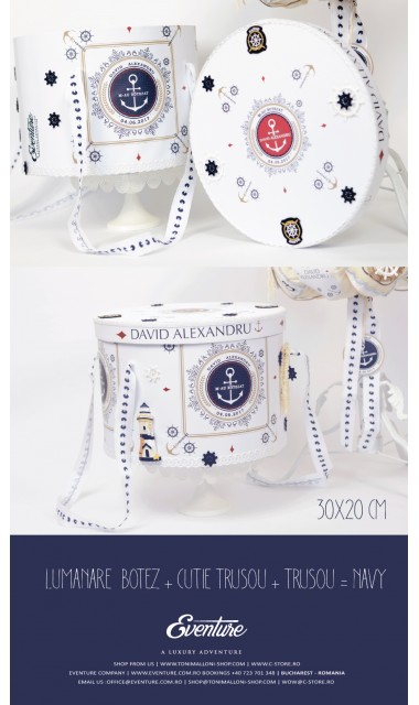 Trusou de botez brodat, bleumarin nautic, navy, Ancora 3
